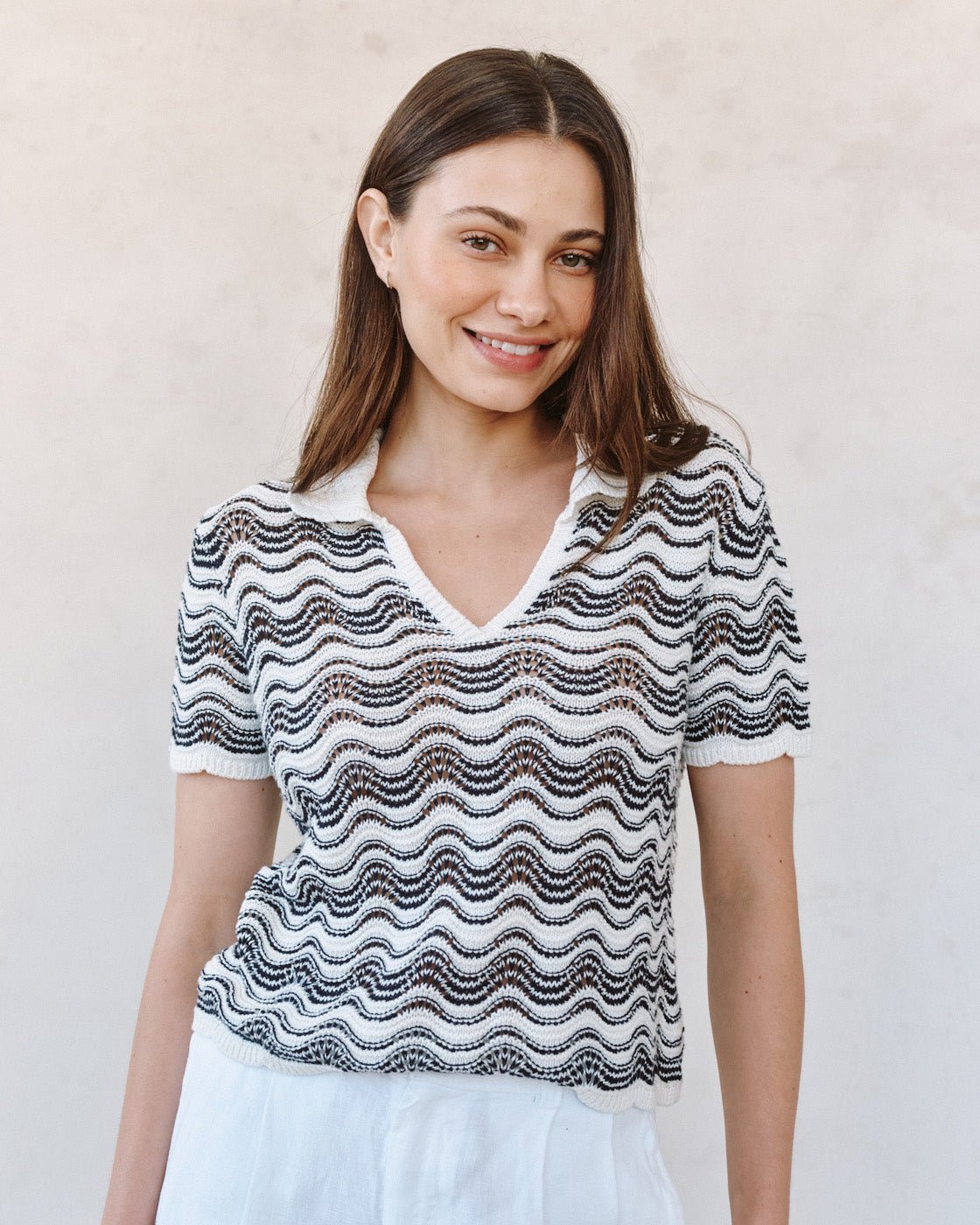 Bella DahlShort Sleeve Collar Sweater - Moonlit WavesSweaters