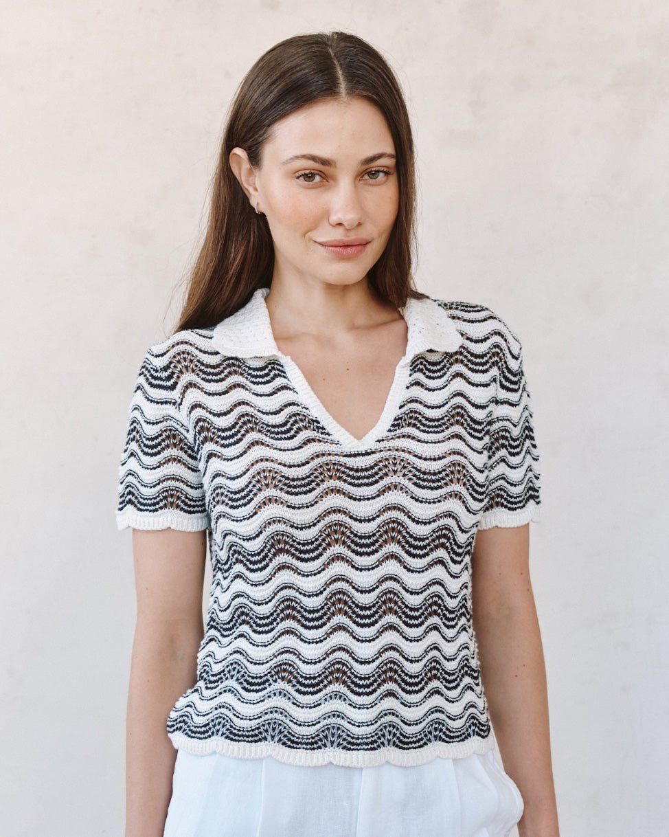 Bella DahlShort Sleeve Collar Sweater - Moonlit WavesSweaters