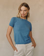 Bella DahlShort Sleeve Crew Neck Knit Top - Hudson BlueTops