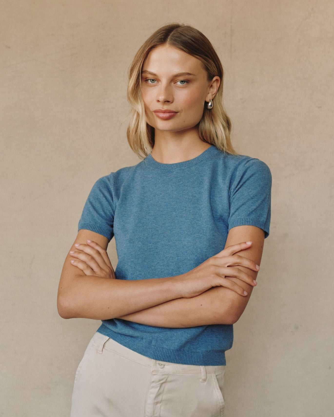 Bella DahlShort Sleeve Crew Neck Knit Top - Hudson BlueTops