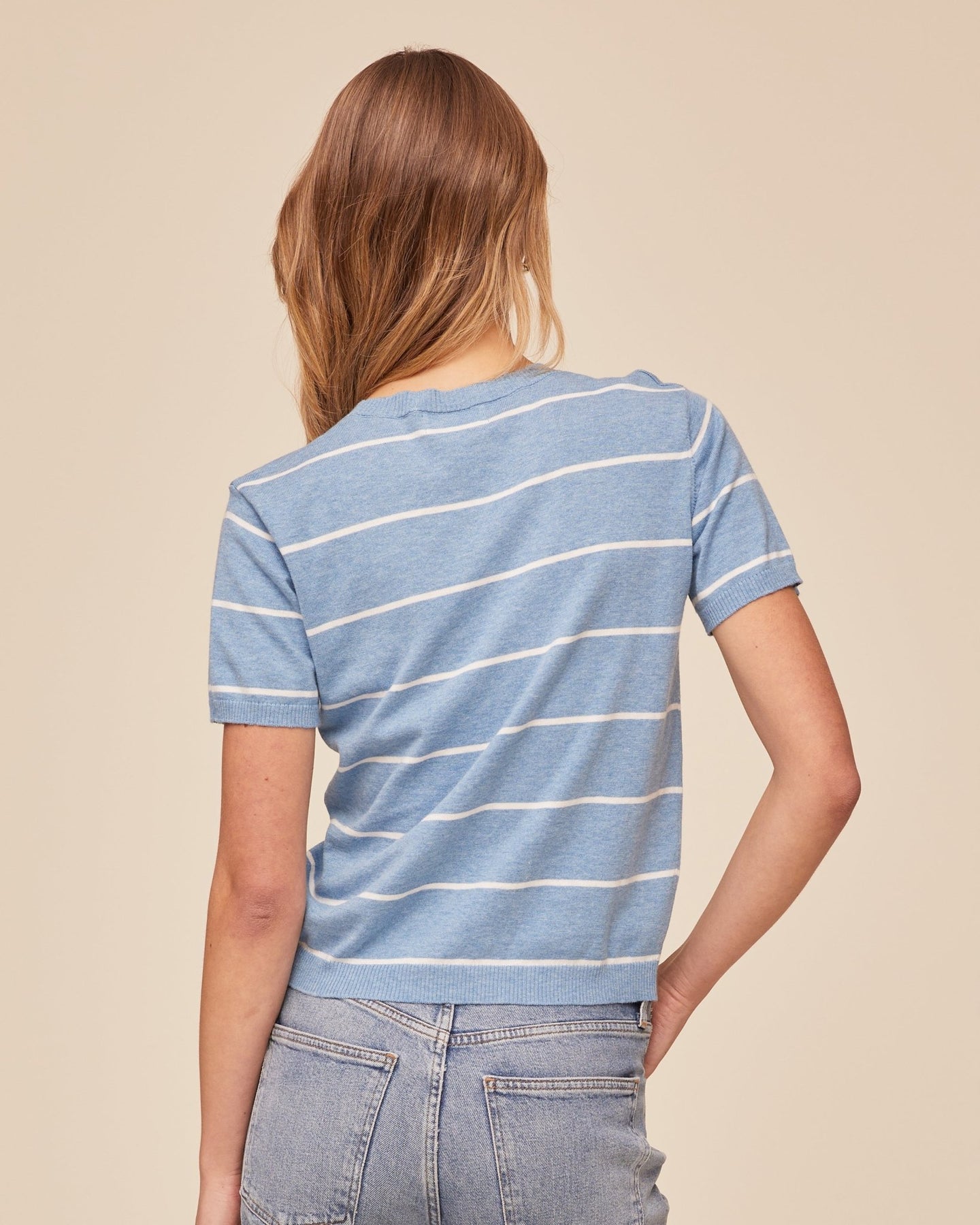 Bella DahlShort Sleeve Crew Neck Knit Top - Sailor StripeTops
