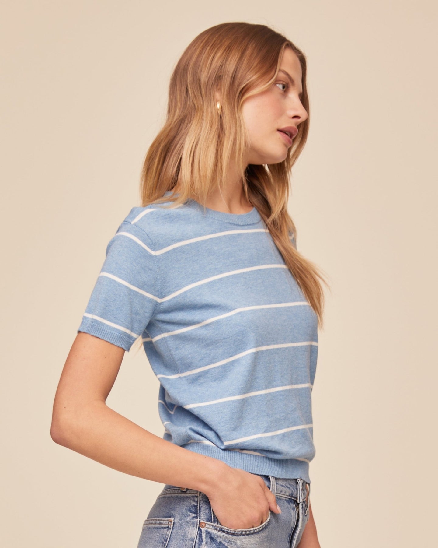 Bella DahlShort Sleeve Crew Neck Knit Top - Sailor StripeTops