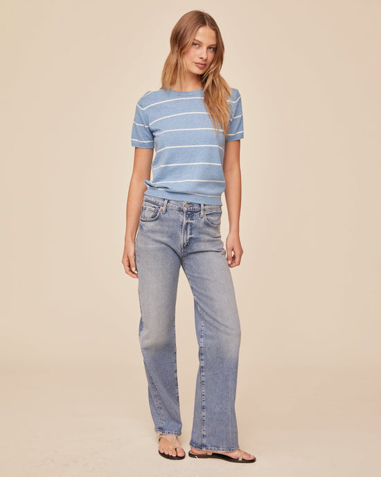 Bella Dahl Short Sleeve Crew Neck Knit Top - Sailor Stripe View 2