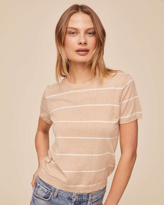 Bella Dahl Short Sleeve Crew Neck Knit Top - Sand Bar Stripe View 2