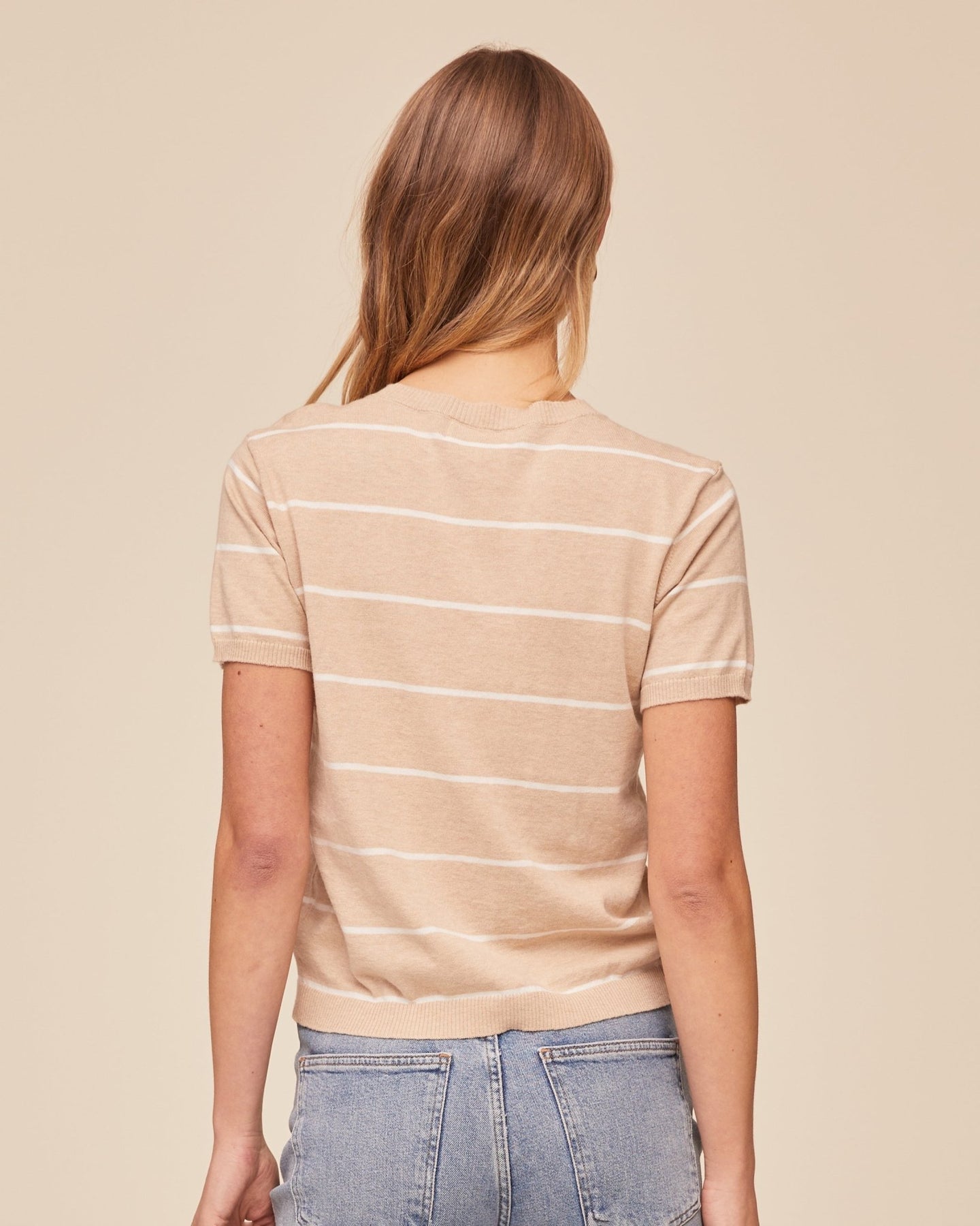 Bella DahlShort Sleeve Crew Neck Knit Top - Sand Bar StripeTops