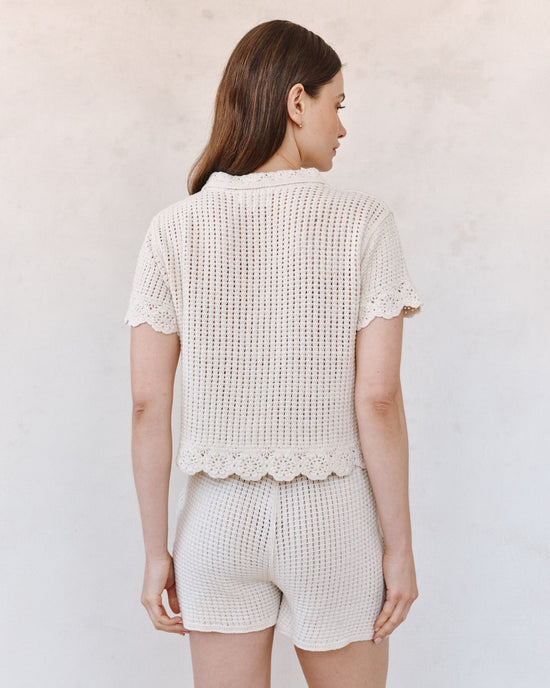 Bella Dahl Short Sleeve Crochet Button Down - Flower Bloom View 2