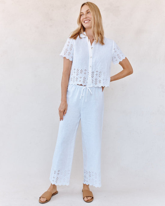 Bella Dahl Short Sleeve Embroidered Button Down - White