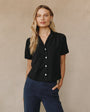 Bella DahlShort Sleeve Flowy Button Down - BlackTops