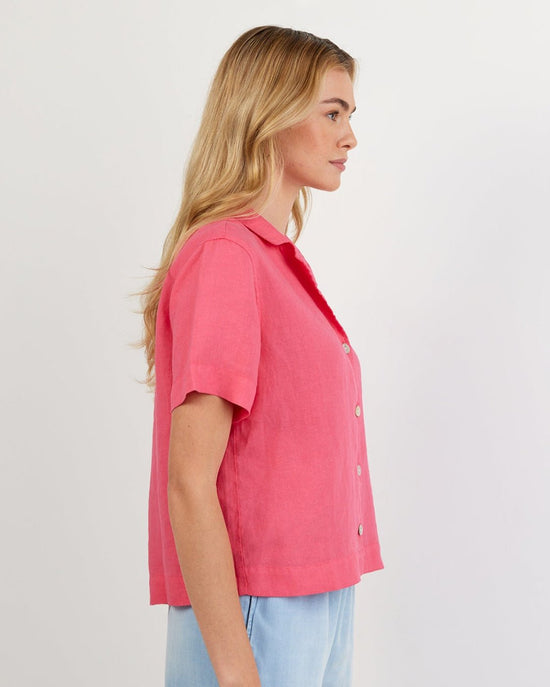 Bella Dahl Short Sleeve Flowy Button Down - Spiced Hibiscus View 2