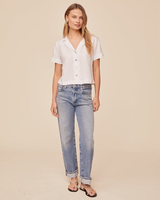 Bella Dahl Short Sleeve Flowy Button Down - White View 2