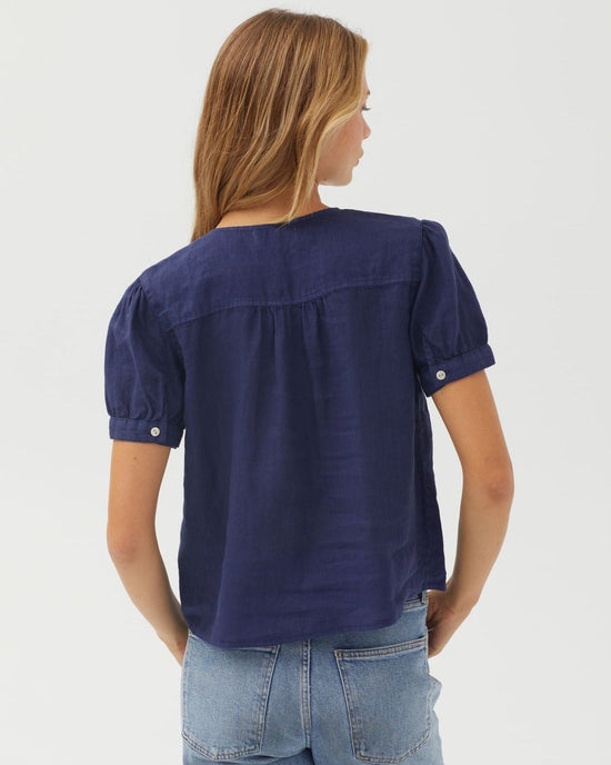 Bella Dahl Short Sleeve Flowy Pullover Top - Nautical Night View 2
