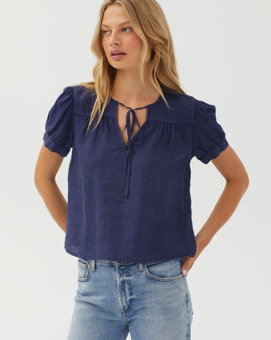 Bella Dahl Short Sleeve Flowy Pullover Top - Nautical Night