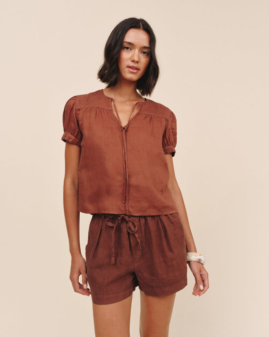 Bella Dahl Short Sleeve Flowy Pullover Top - Sea Glass Brown View 2