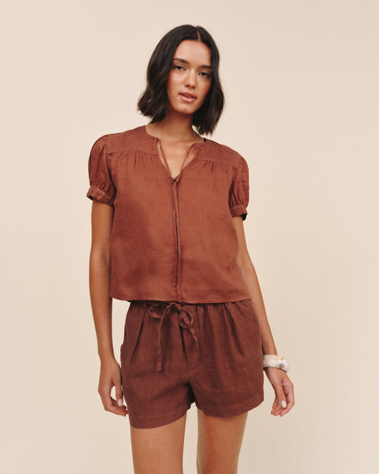 Bella Dahl Short Sleeve Flowy Pullover Top - Sea Glass Brown View 2