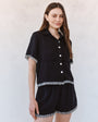 Bella DahlShort Sleeve Fray Trim Shirt - BlackTops