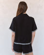 Bella DahlShort Sleeve Fray Trim Shirt - BlackTops