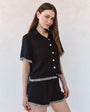 Bella DahlShort Sleeve Fray Trim Shirt - BlackTops