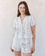 Bella DahlShort Sleeve Knotch Collar Shirt - Wildflower Stripes PrintTops