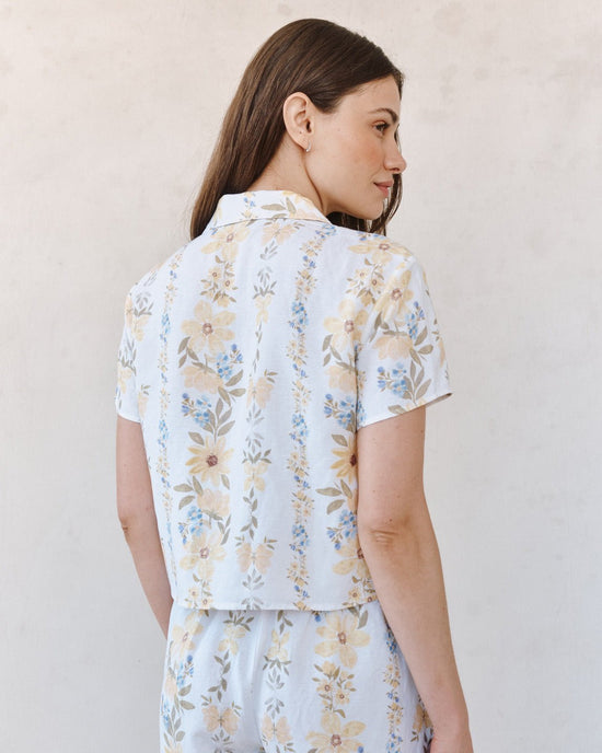 Bella Dahl Short Sleeve Knotch Collar Shirt - Wildflower Stripes Print View 2