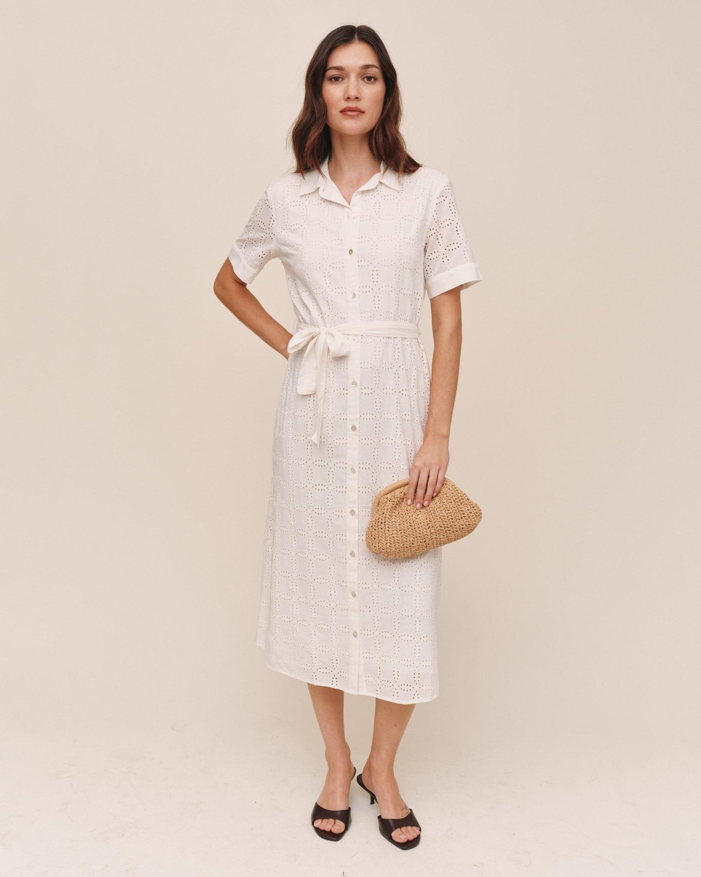 Bella DahlShort Sleeve Midi Shirt Dress - IvoryDresses