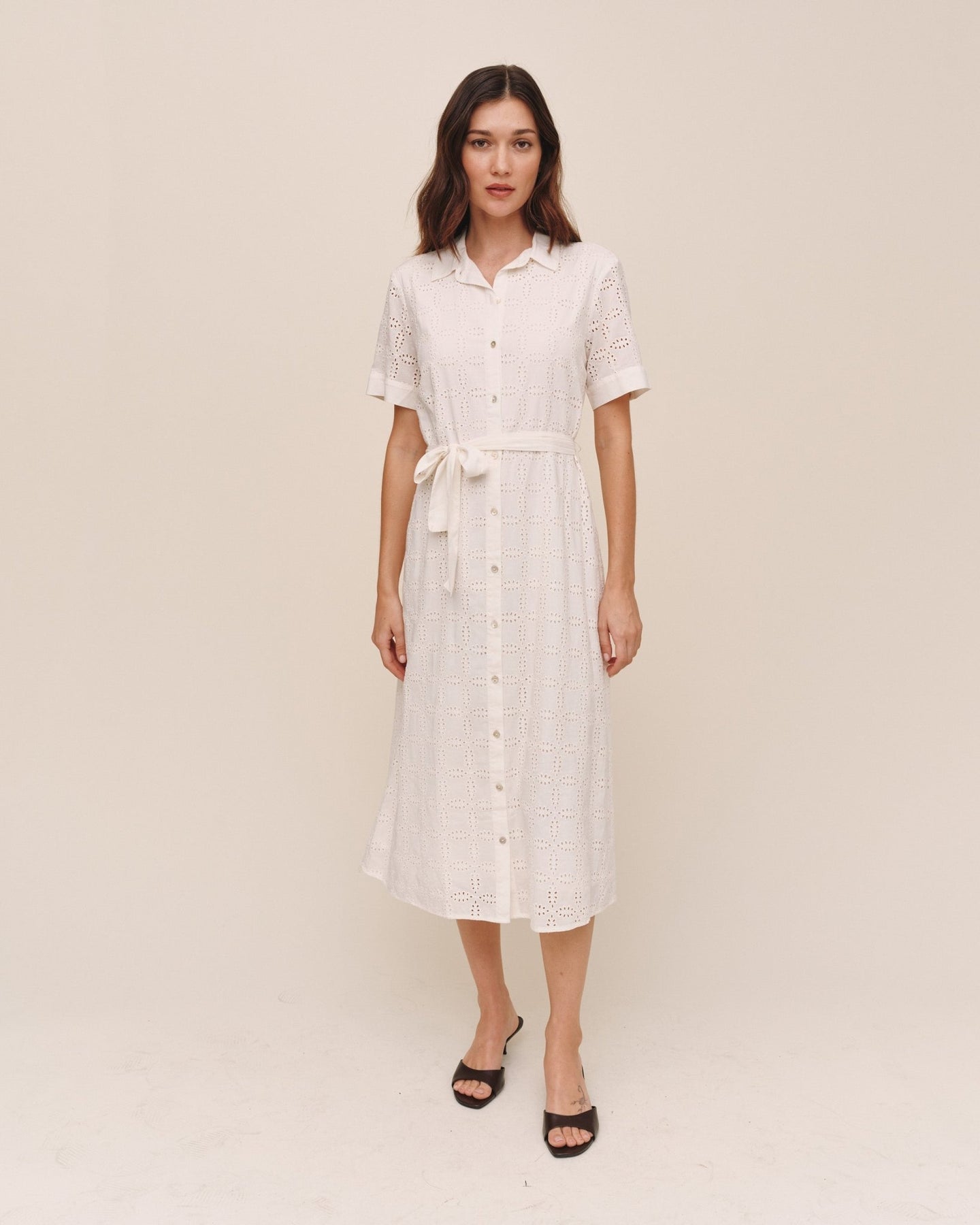 Bella DahlShort Sleeve Midi Shirt Dress - IvoryDresses
