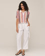 Bella DahlShort Sleeve Open Knit Stripe Button Down - Beach Side StripeSweaters