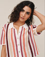 Bella DahlShort Sleeve Open Knit Stripe Button Down - Beach Side StripeSweaters