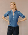 Bella DahlShort Sleeve Placket Mixed Shirt - Indigo BlueTops