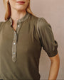 Bella DahlShort Sleeve Placket Mixed Shirt - Ivy GreenTops