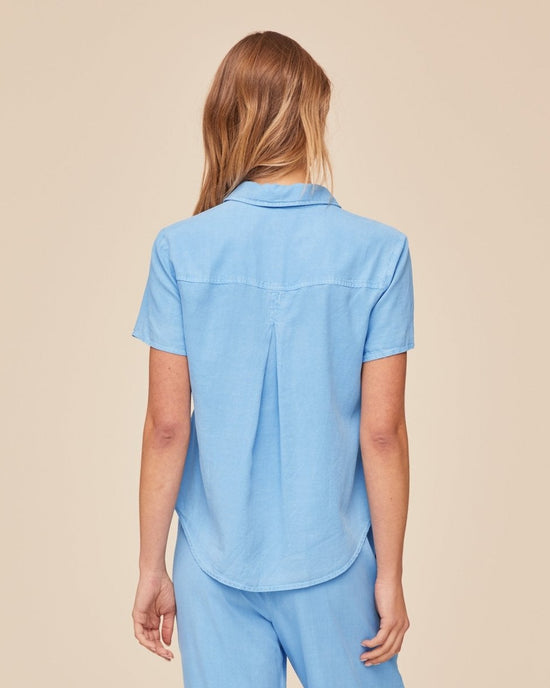 Bella Dahl Short Sleeve Pocket Button Down - Tidal Blue View 2