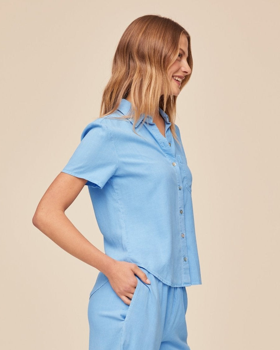 Bella DahlShort Sleeve Pocket Button Down - Tidal BlueTops