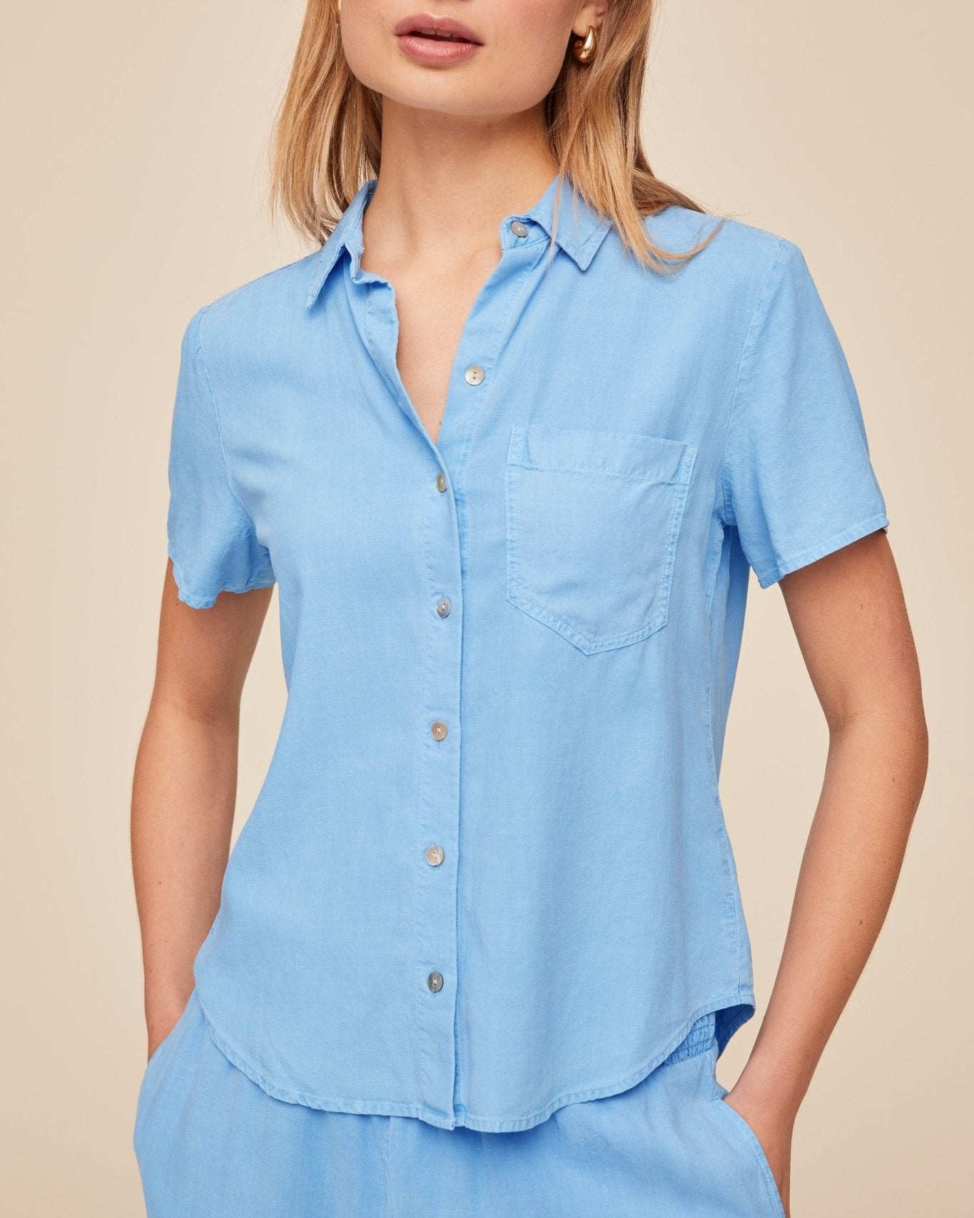 Bella DahlShort Sleeve Pocket Button Down - Tidal BlueTops