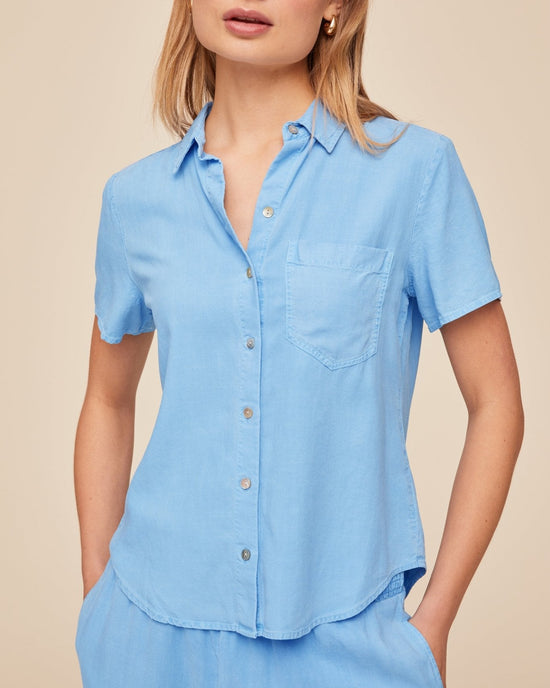 Bella Dahl Short Sleeve Pocket Button Down - Tidal Blue