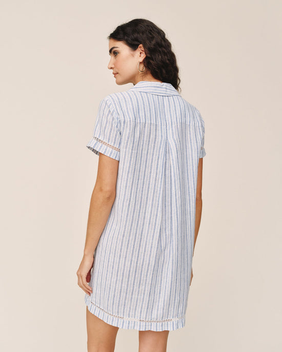 Bella Dahl Short Sleeve Pullover Shirt Dress - Ocean Blue Stripe View 2