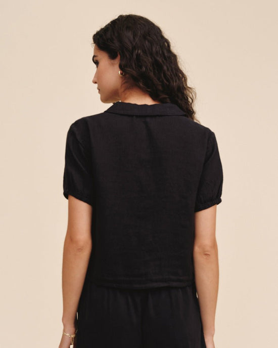 Bella Dahl Short Sleeve Puritan Collar Shirt - Black View 2