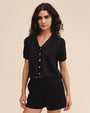 Bella DahlShort Sleeve Puritan Collar Shirt - BlackTops