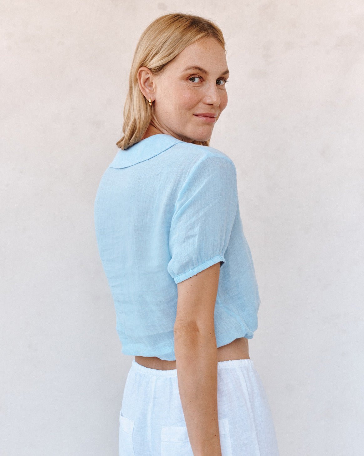 Bella DahlShort Sleeve Puritan Collar Shirt - Blue BellTops