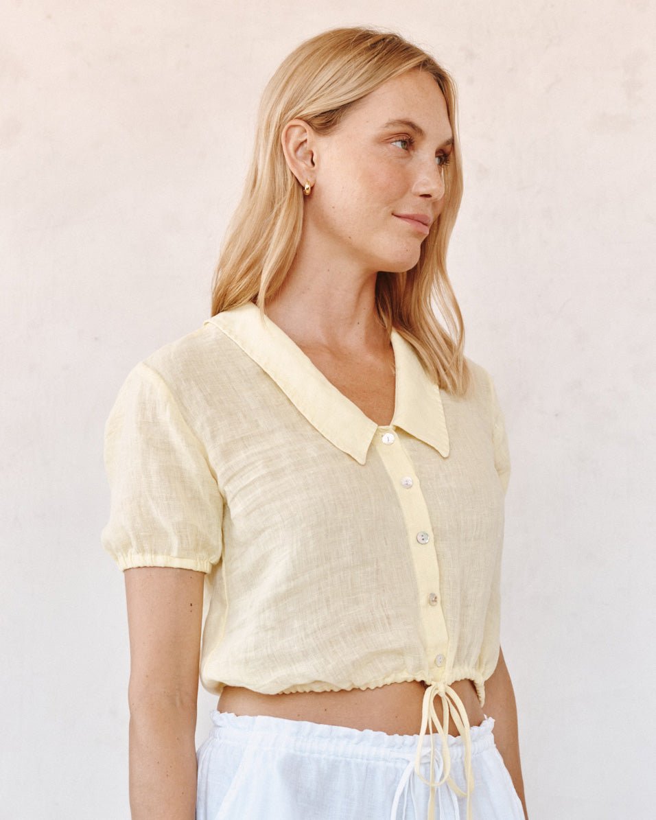 Short Sleeve Puritan Collar Shirt - Lemon Drop – Bella Dahl
