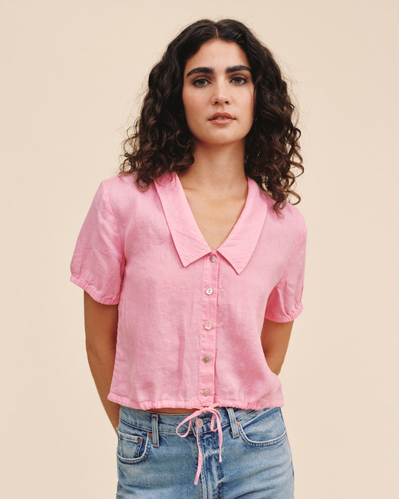 Bella DahlShort Sleeve Puritan Collar Shirt - Rose BushTops