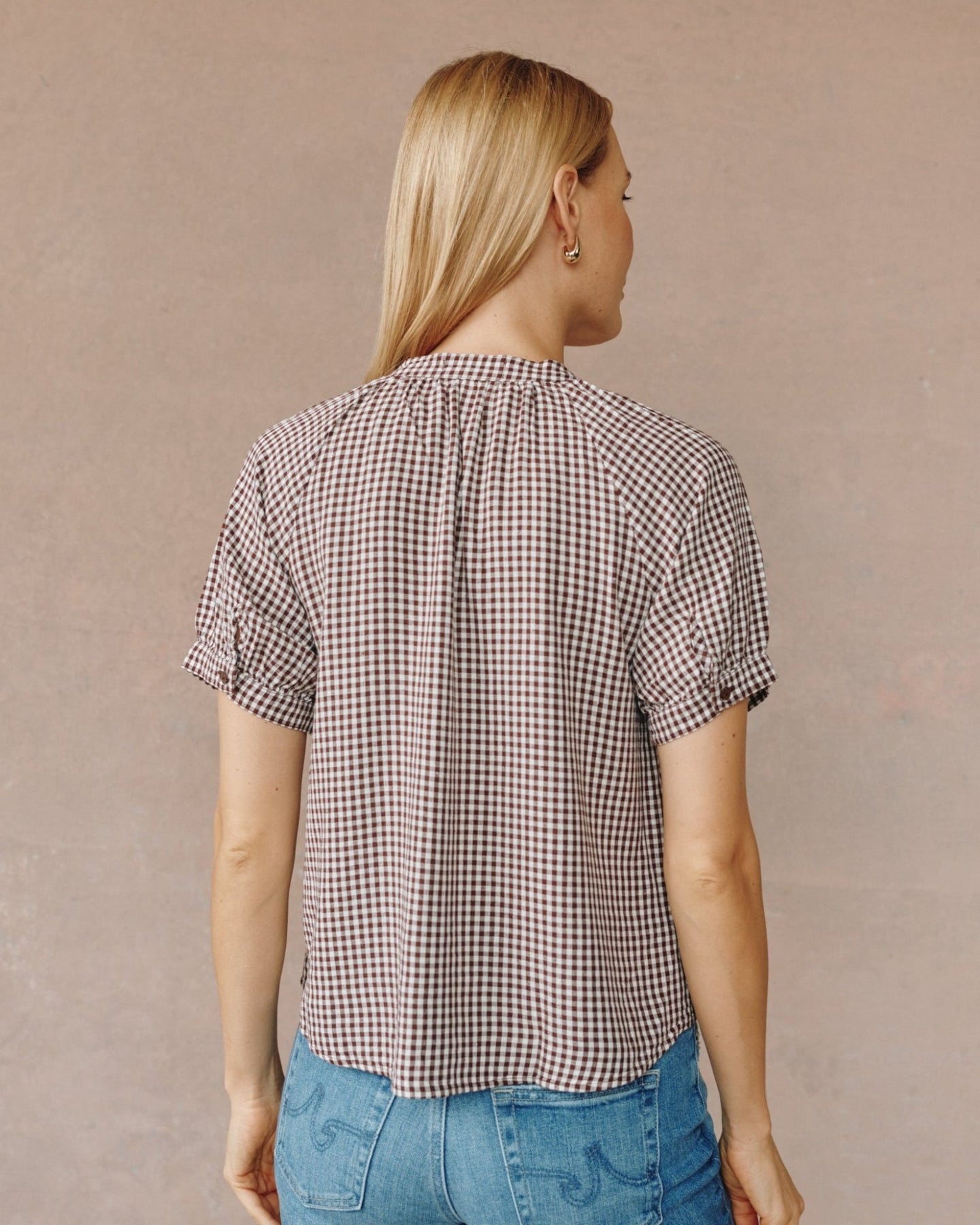 Bella DahlShort Sleeve Raglan Shirt - Brown Micro GinghamTops