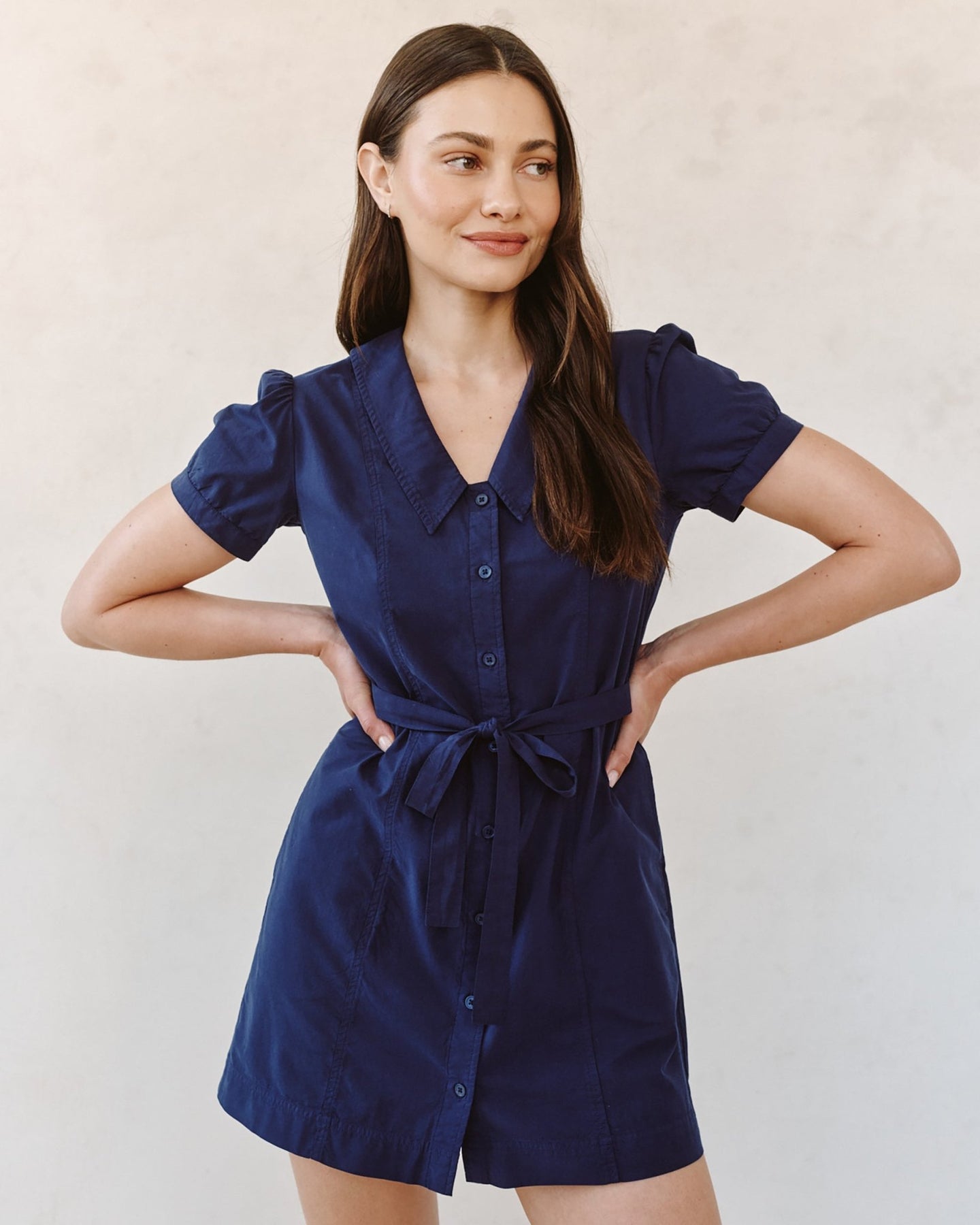 Bella DahlShort Sleeve Seamed Puritan Collar Dress - Noir NavyDresses