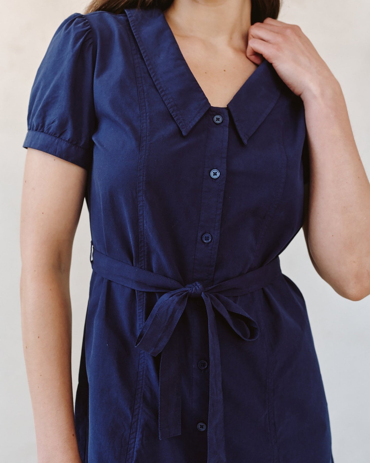navy blue collar dress Navy Lace Contrast Collar Midi Dress self-portrait-US