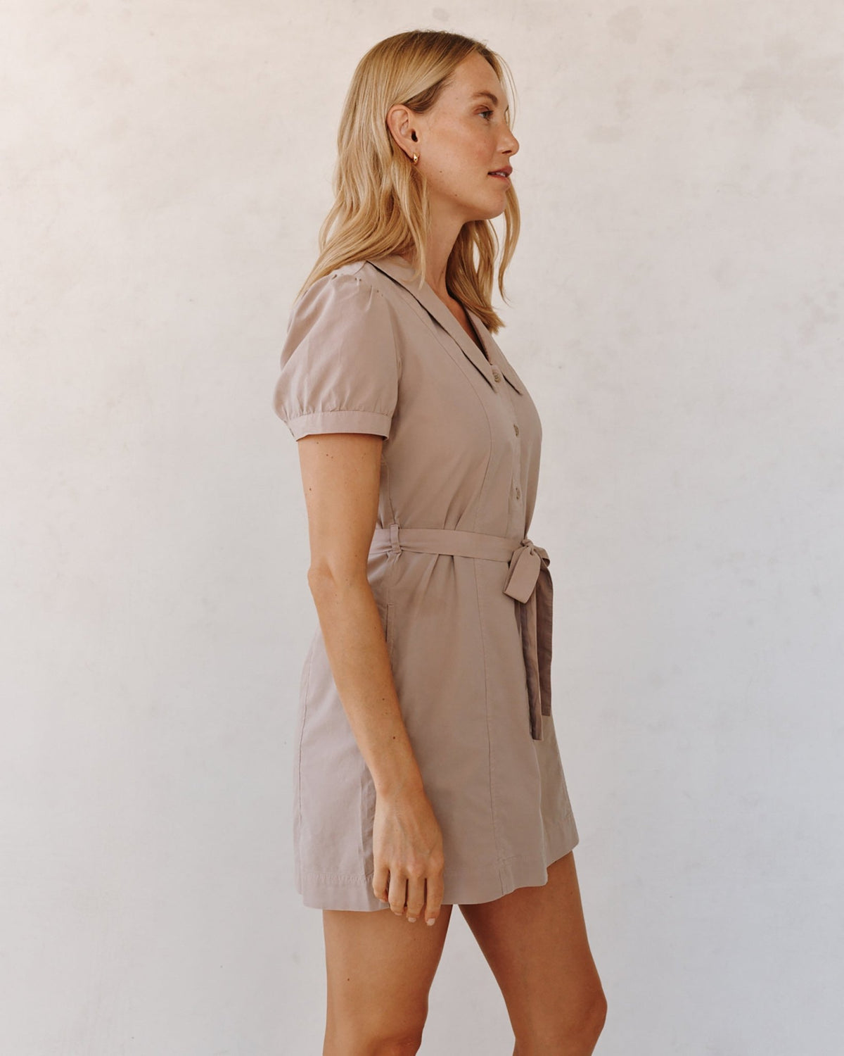 Short Sleeve Seamed Puritan Collar Dress