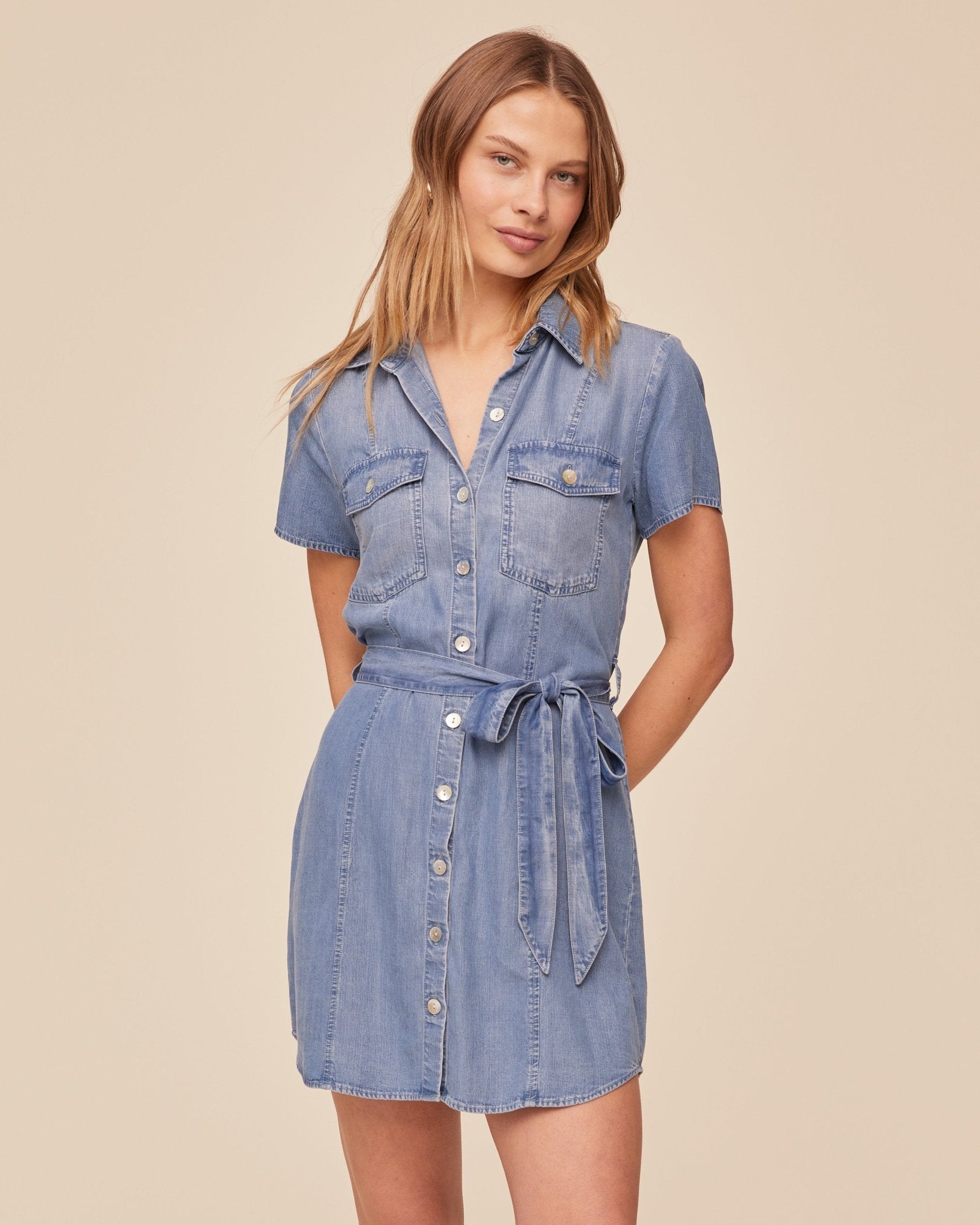 Bella Dahl Short Sleeve Belted Dress - Indigo Harbor Wash