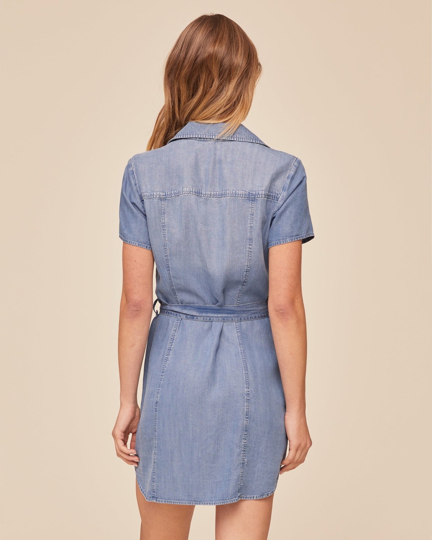 denim shirt dress short sleeve Short-sleeved shirtdress