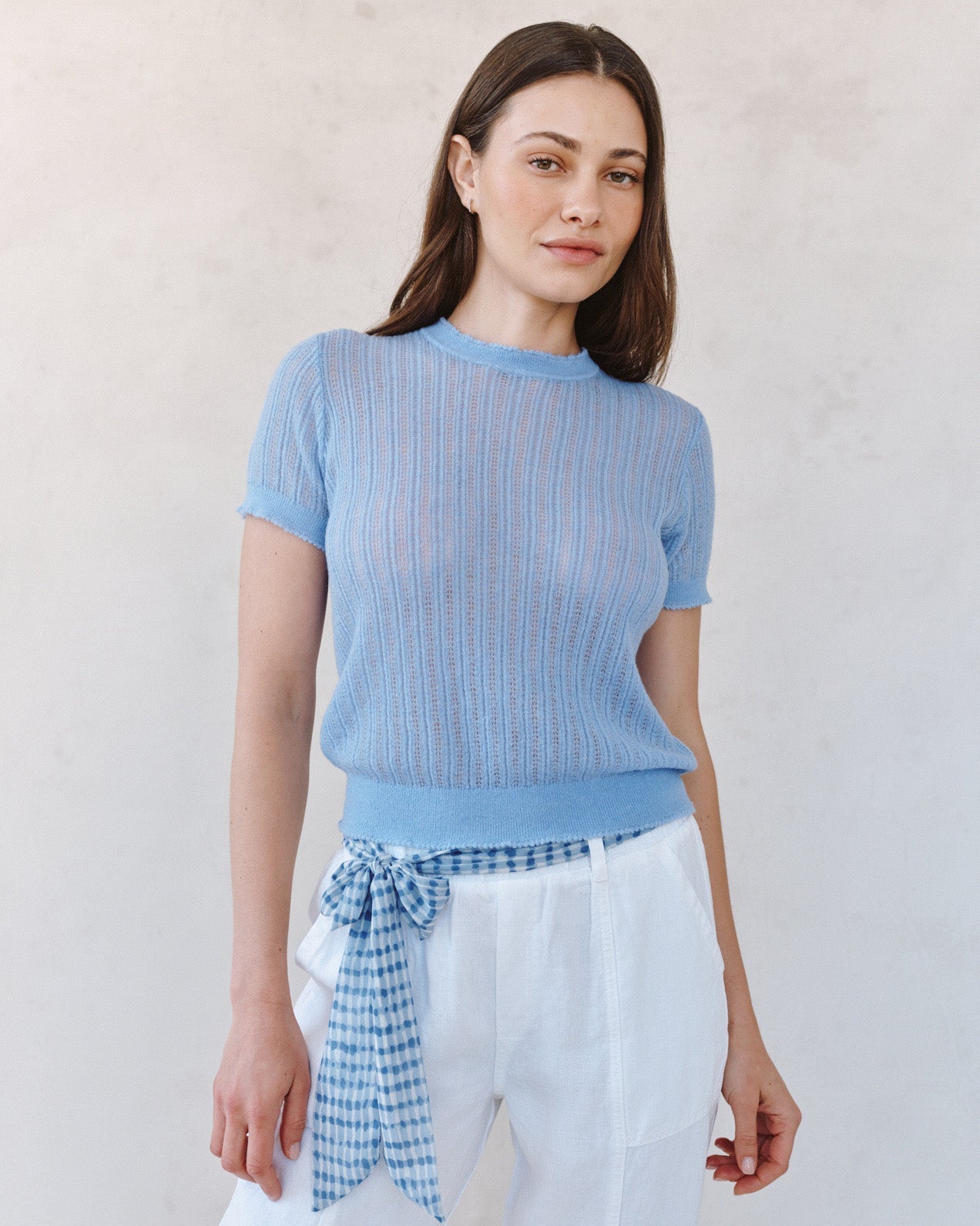 Bella DahlShort Sleeve Sweater Top - Soft BlueSweaters