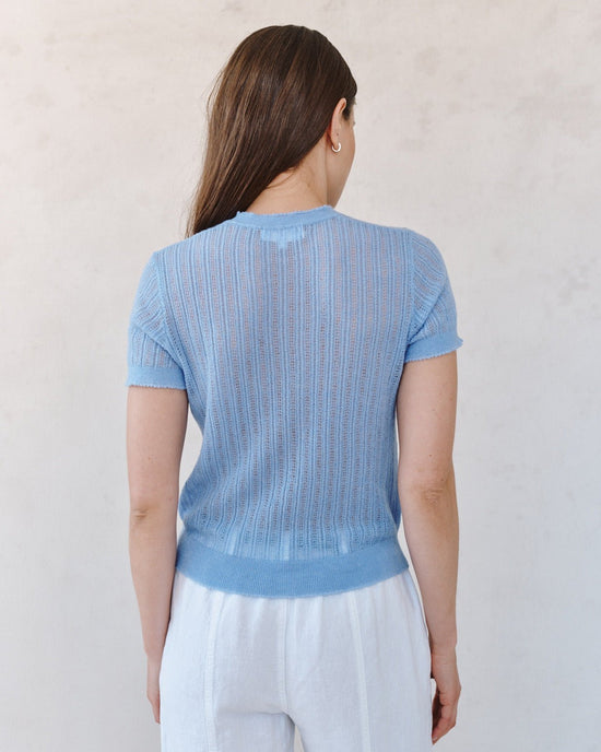 Bella Dahl Short Sleeve Sweater Top - Soft Blue View 2