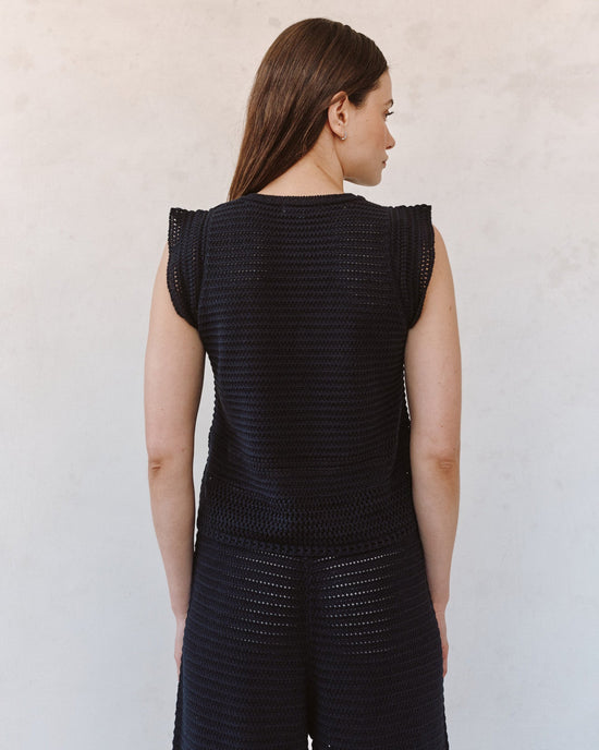 Bella Dahl Short Sleeve V-Neck Crochet Top - Black View 2