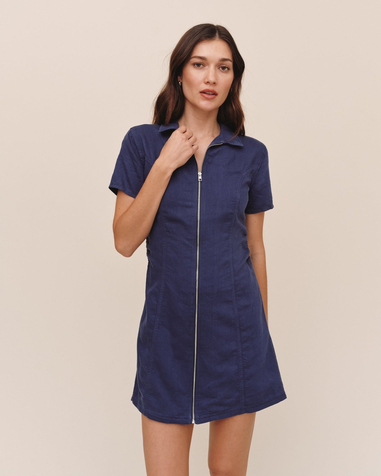 Bella DahlShort Sleeve Zip Front Dress - Deep CobaltDresses