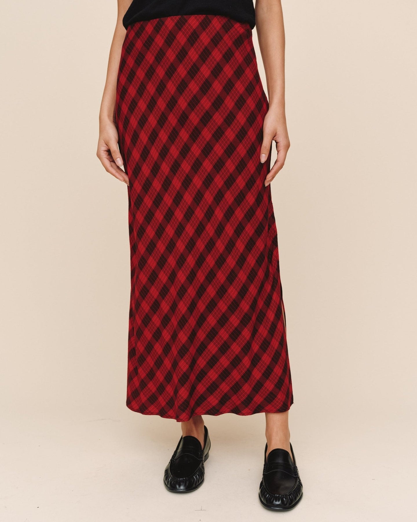 Bella DahlSide Slit Bias Maxi Skirt - Red & Black CheckSkirts